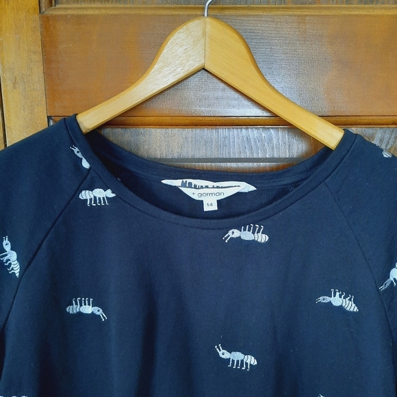 Monika Forsberg + Gorman silver embroidered ant boxy black t-shirt size 14 - Picture 2 of 8